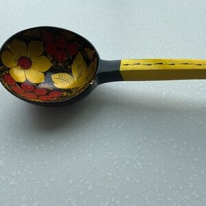 Russian Wooden Khokhloma Folk Art Ladle Hand Painted Wild Strawberries Spoon